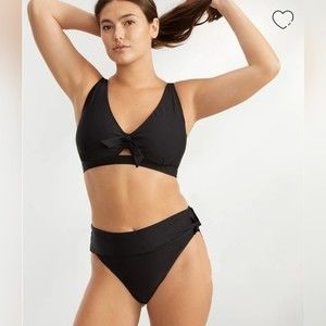 Birdsong Tie Front Bikini Swimsuit Set Onyx Black 32DD Medium NWT